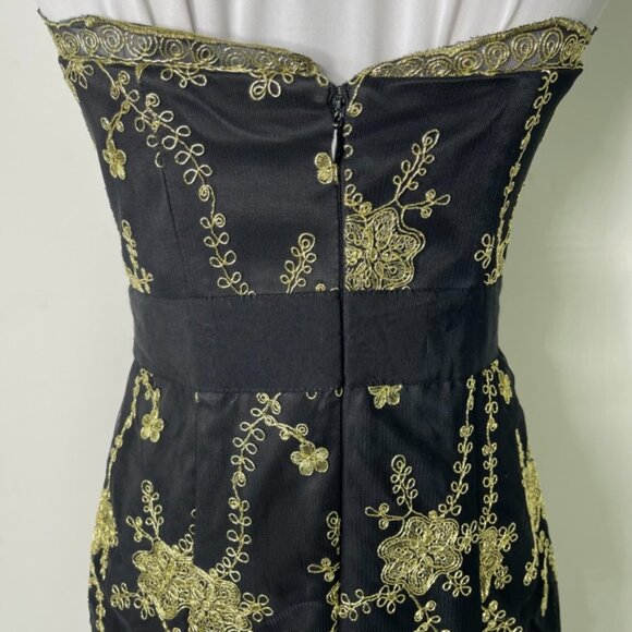 Pearl by Marchesa Women's Black Gold Strapless Maxi Dress Size 4 - Picture 8 of 10